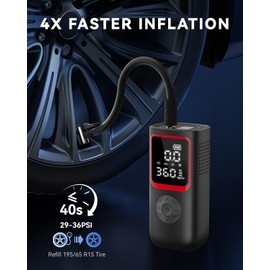 KOLTGOO Tire Inflator Portable Air Compressor - 150PSI Portable Tire Inflator with Pressure Gauge, 4X Faster Portable Air Compressor for Car Tires, Air Pump with LED Light for Car, Motorcycle, Bike