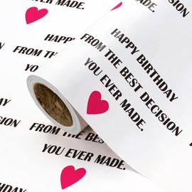 WRAPAHOLIC Funny Birthday Wrapping Paper Roll - Mini Roll - 17 Inch x 16.5 Feet - Happy Birthday from The Best Decision You Ever Made Lettering with Red Love Design