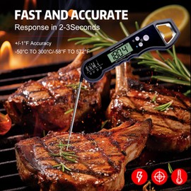 Meat Thermometer Digital, Instant Read Meat Thermometer with 4.3" Folding Probe Backlight & Calibration Function, Waterproof Food Thermometer for Grilling Baking Cooking Frying