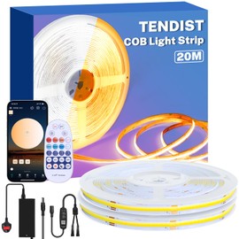 TENDIST COB Led Strip 20M, 3000-6500K CRI90+ Led COB Strip Light, 24V Super Bright Dimmable Warm White to Cool White Ruban Led COB, COB LED Strip Light for Interior Decoration (3000-6500K, 20M)