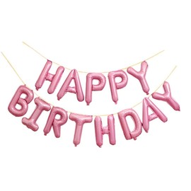 Letrero Happy Birtday | Banner Feliz Cumpleaños | Globo Metálico Maylar | Decoración Adornos Fiesta de Cumpleaños Niño Niña Adulto Baby Shower 15 Años | Azul, Rojo, Negro, Rosa, Oro Rosado (Rose Gold), Oro, Plata, Colores. (Rosa)