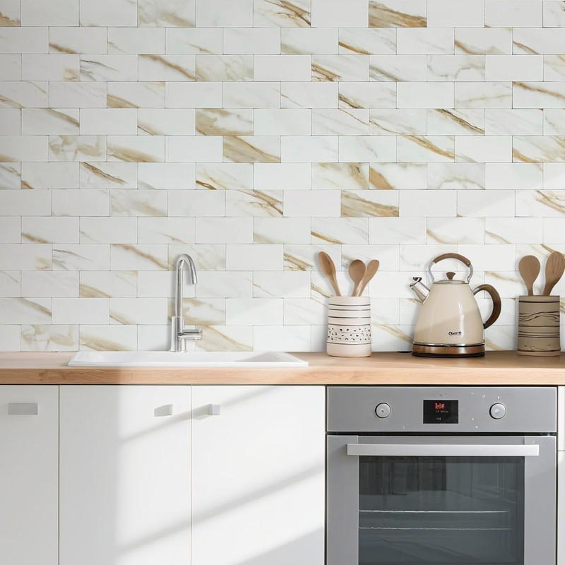 AULIGET 4-Piece Calacatta Gold Marble Look Peel and Stick Backsplash