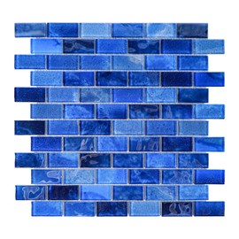CASAPALACE Glass Backsplash Linear Mosaic Wall Tiles, 5-Sheet Glass Tiles for Kitchen Bathroom Swimming Pool Shower Tiles (Dark Blue, 4.8 SQ.FT)