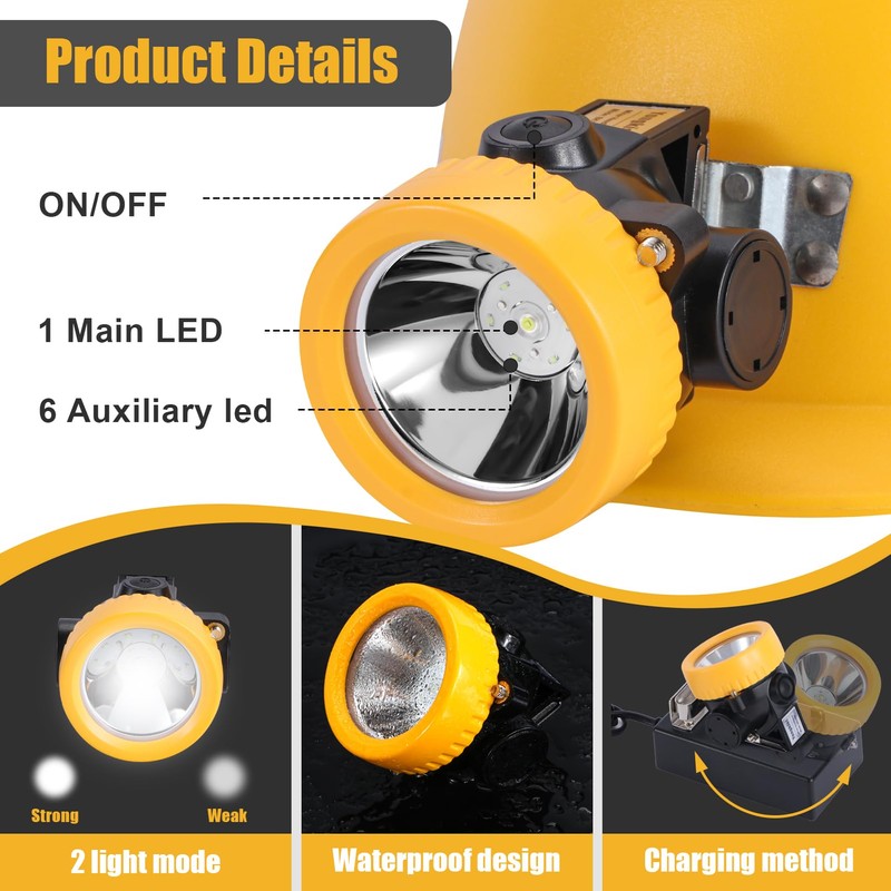 Yongkist Rechargeable Mining Headlamp with 7 LEDs, Explosion-Proof Cap Light