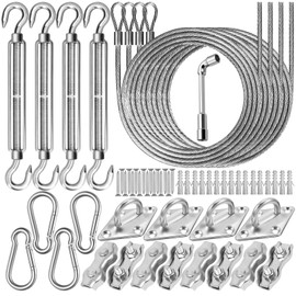 57Pcs Sun Shade Sail Hardware Kit 6 inch with 4Pcs 13Ft Wire Cable for Triangle Rectangle Sunshade 304 Stainless Fixing Accessories Installation Awning Attachment Set for Garden Patio Outdoor