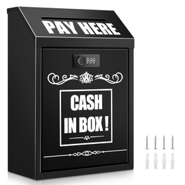 Wall Mounted Cash Box with combination Lock and Slot, Secure Money Collection Box with Prints, Metal Donation Box for Home, Office, Outdoor, Business, Farm Stand, Self-Serve Kiosk