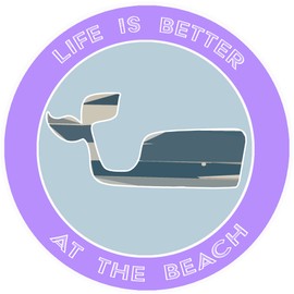 Athena Brands Blue Whale Life is Better at the Beach - Car Truck Window Bumper Sticker Decal - Panama Purple