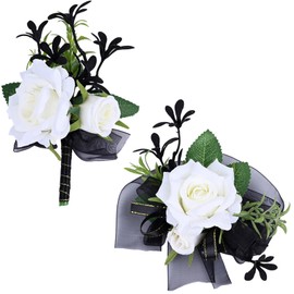 MAFELOE Corsage Boutonniere Set of 2 Pieces, White+Black (Y3-GH)