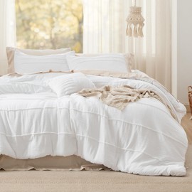 Bedsure White Queen Comforter Set - 4 Pieces Pinch Pleat Bed Set, Down Alternative Bedding Sets for All Season, 1 Comforter, 2 Pillowcases, 1 Decorative Pillow