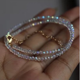 Unbranded Natural Labradorite 4mm Beaded Choker Necklace Healing Reiki Dainty Women Skinny