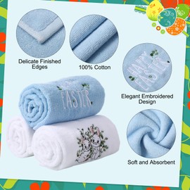 CroBlissful 3 Pcs Easter Hand Towels for Bathroom 100% Cotton Embroidery Happy Spring Easter Bath Hand Towel Pastel Blue Terry Cloth 14 x 30 in Bunny Kitchen Bathroom Decorations Set Spring Party Gift