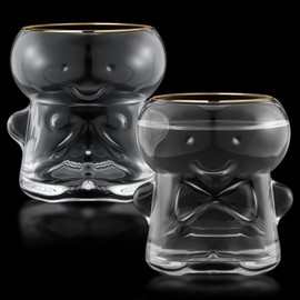 Singhoow 2 Pcs Gingerbread Man Glass Cups Christmas Milk Juice Clear Glasses Mug Cup for Christmas with Gold Rim Cute Boy Girl Design for Holiday Xmas Party Supplies (Gingerbread Man)