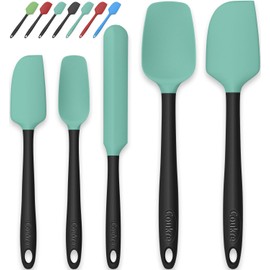 Coukre Silicone Spatula Set of 5,High Temperature Resistant, Food Grade Silicone, Dishwasher Safe, for Baking, Cooking (Aqua Green Black, Split-type)
