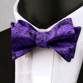 Alizeal Mens 2pcs Paisley Jacquard Self-Tie Bow Tie Pocket Square Set (Dark Purple)