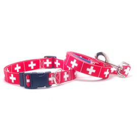 Dog Collar and Leash Set with The Switzerland Flag | Great for Swiss Holidays, Special Events, Festivals, Independence Days and Every Day Strong Safe