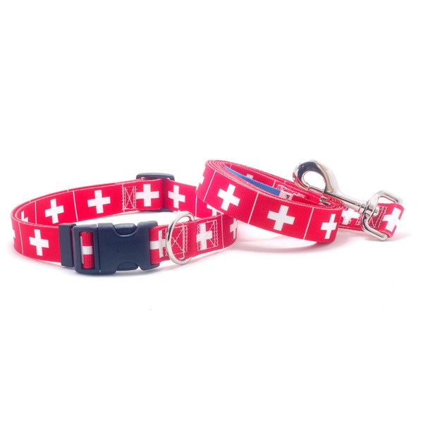 Dog Collar and Leash Set with The Switzerland Flag |