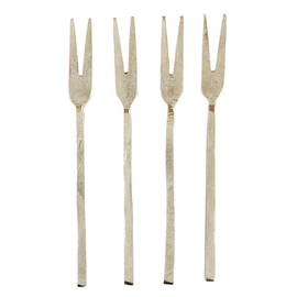 Santa Barbara Design Studio Appetizer Forks Mini Metal Fork Set, 5" Long, Hammered Silver, 4-Count