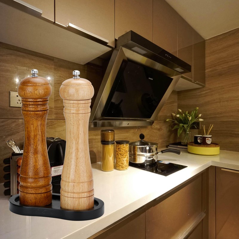 BINHAI Black Salt and Pepper Mill Tray, Pepper Grinder Wood