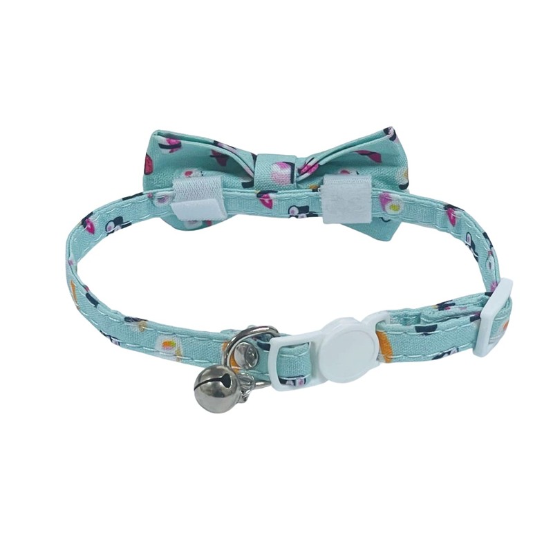 Cute Sushi Cat Collar in Mint with Bow Tie, Quick