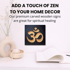 Om Symbol Wall Decor - 8 x 8 inches - Pooja Room Decoration and Indian Decor for Home and Spiritual Space, Carved Om Symbol Black Wood Wall Art | True Stock Studios