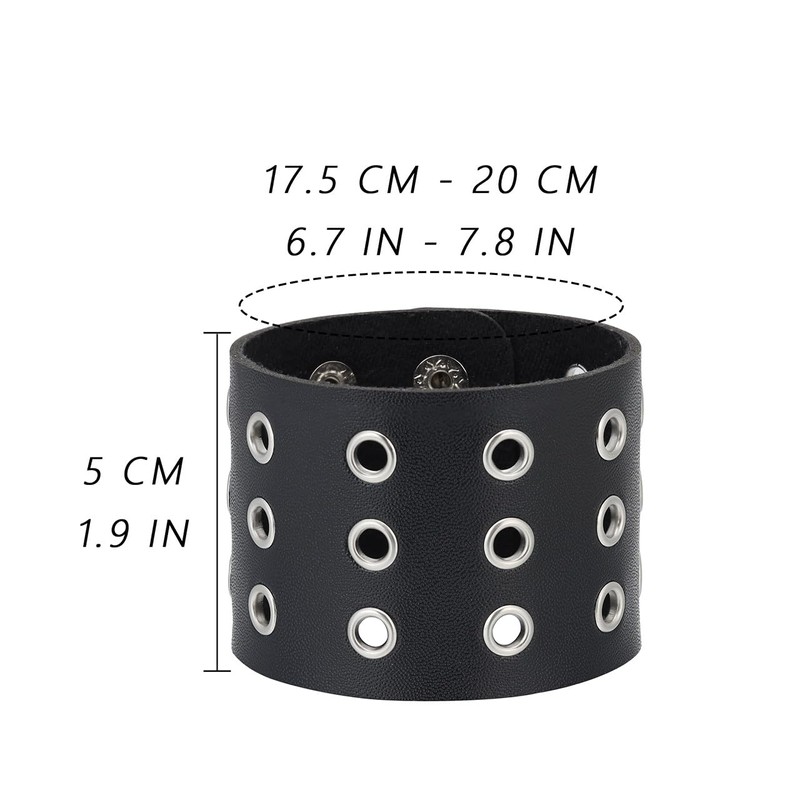 JAZTAKU Punk Rock Black Bracelet Leather Cuff Bangle for Men