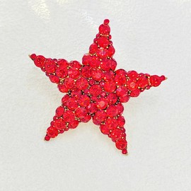 DREAMLANDSALES Stunning Full Micro Pave Red Crystal Five-pointed Star Brooches and Pins Anniversary Winter Holiday Jewelry, Crystal, crystal