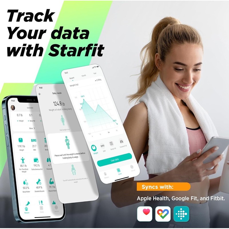 Runstar Smart Scale for Body Weight and Fat Percentage, Syncs