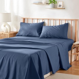 Hearth & Harbor 4 Piece King Size Sheets Set - 60% Microfiber, 40% Rayon Derived from Bamboo Sheets King Size - Breathable King Sheets Deep Pocket Fits Upto 16" Mattress, Navy