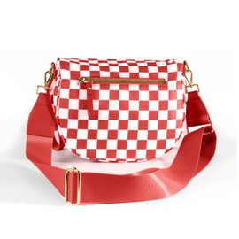 FEIBOON Spacious Checkered Nylon Crossbody Bag Bum Bag Checkered Handbags Wallets for Women (Red Checkered)