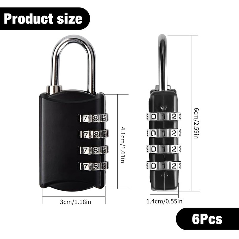 mizikuu Pack of 6 Padlock Combination Lock, 4 Digit Lock