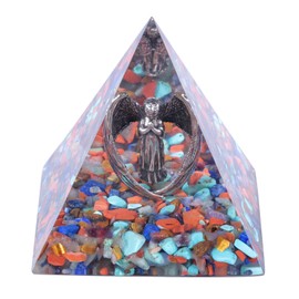 Nupuyai Angel 7 Chakra Crystal Pyramid Spiritual Ornament, Reiki Healing Stone Quartz Point Energy Feng Shui Pyramid Home Office Decor