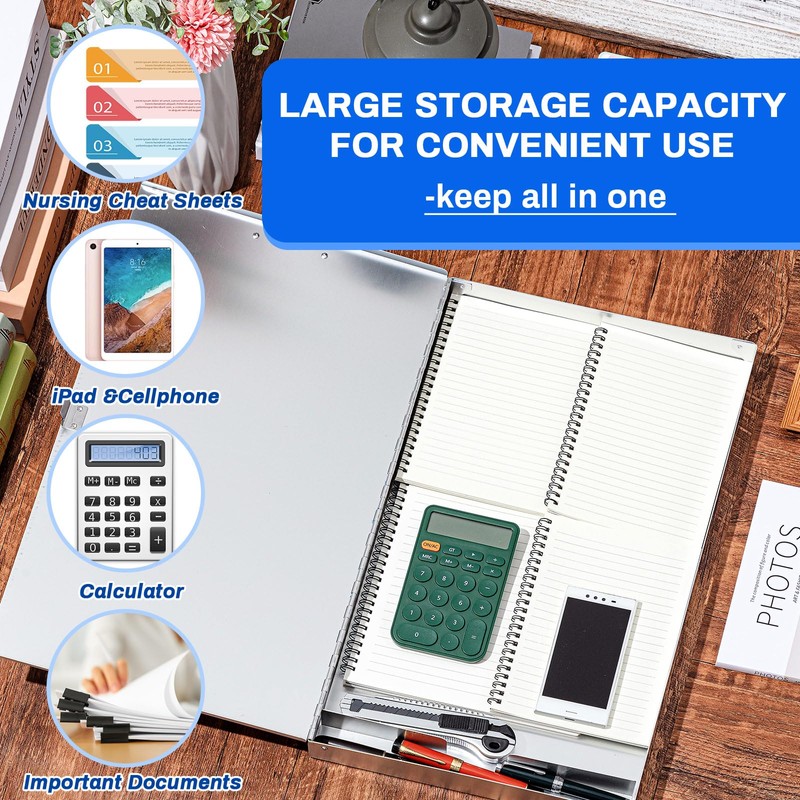 Chivertion 1 Pcs Aluminum 11'' x 17'' Clipboard with Storage
