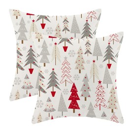AEIOAE Christmas Pillow Covers 20 x 20 Inch, Colorful Red Grey Beige Christmas Tree Decor Throw Pillows for Home Couch Bed, Winter Xmas Snowflake Decorative Pillowcase Linen Cushion Cover Set of 2