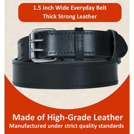 Full Grain Leather Double Prong Belt - 12-13 oz Heavy Duty Belt for Work, Concealed Carry, and Everyday Use (Black, 38)