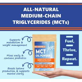 MCT Oil C8 & C10 Powder, Coconut Medium Chain Triglycerides for Sustained Clean Energy, Ketogenic Non Dairy Coffee Creamer, Suitable for Keto, Helps Boost Ketones | 50 Servings