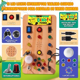 Tablero Ocupado con 9 interruptores de luz LED,Juguetes Montessori,Interruptor Iluminado Juguetes sensoriales,Tablero Sensorial para Actividades,Juguetes Didacticos,Juguetes para Niño de luz,Regalos