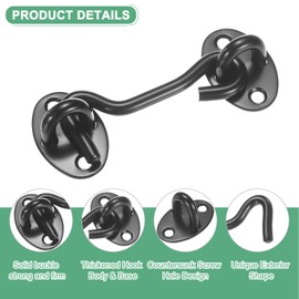 M METERXITY 2-Pack Hook and Eye Latch for Door 3 Inch Stainless Steel Gate Latch Barn Door Lock Hook and Eye Gate Latch for Gate/Shutters/Window/Cabinet/Bathroom [Black]