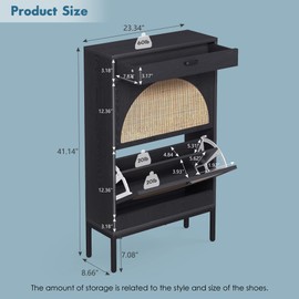 Brafab Shoe Cabinet, Shoe Rack Storage Organizer with 2 Flip Drawers, Natural Rattan Weave Shoe Storage Cabinet for Sneakers, Slippers (Black)…