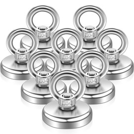 Pack of 8 Neodymium Magnets Extra Strong Large Magnetic Fishing 45 kg, 32 mm Magnets Strong, Magnetic Fishing with Lifting Rings and Screws, Strong Fishing Magnet with Hole for Camping Industry