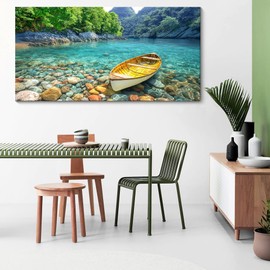 HGUAOA Lake Canvas Wall Art - Nature Landscape Mountain Wall Art for Living Room, Rustic Artwork for Walls, Pictures for Bedroom, Fine Home Decor, Scenic Wall Decor 24×48IN