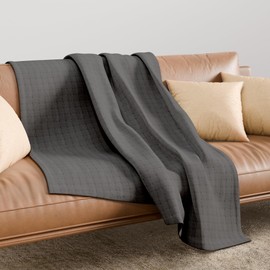 Full/Queen (90"x90") Dark Gray 100% Cotton – Soft, Breathable, Anti-Odor, Warm & Cozy Bed Blanket for All Seasons, Basket Weave, Luxury Bedding