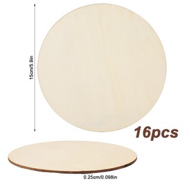 Pack of 16 wooden discs, diameter 15 cm, round wooden plate, made of natural wood, round wooden discs, can be used as decoration, coasters, crafts, hanging decoration.