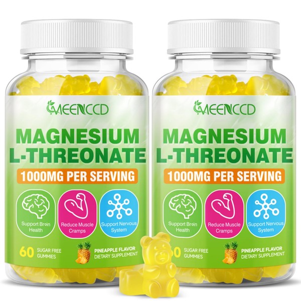 2 Pack Magnesium Threonate Gummies 1000mg, Magnesium L-Threonate Supplement for