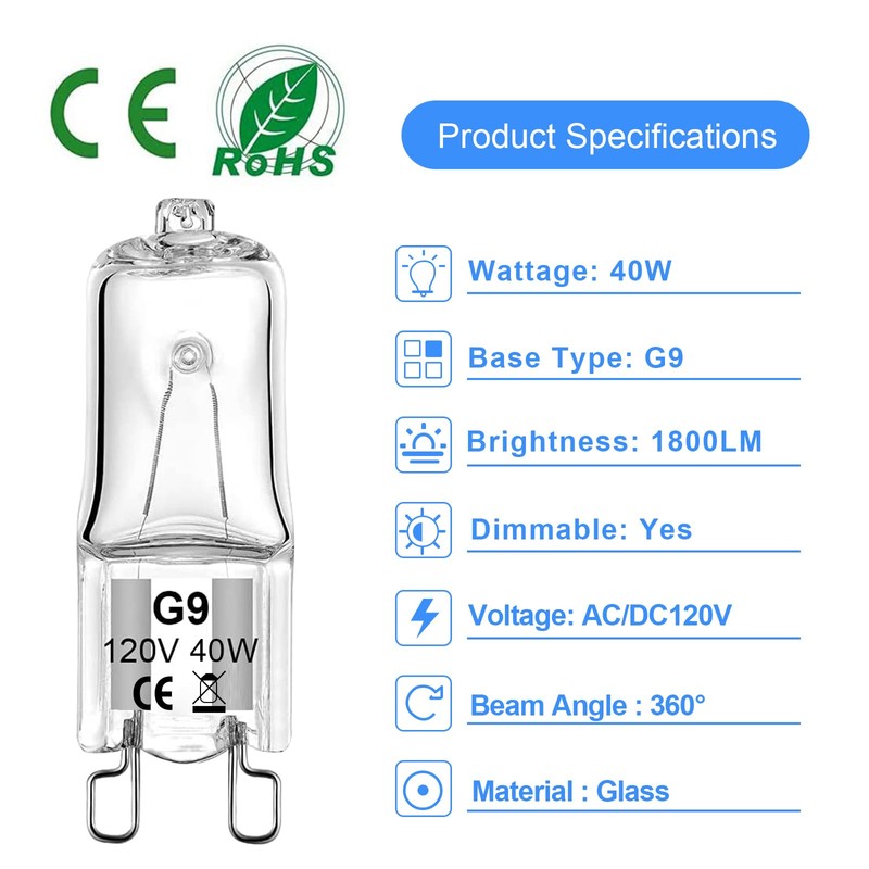 WeshLMPO G9 Bulb 40W 120V G9 Halogen Light Bulbs 2
