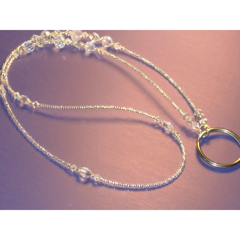 Eyeglass Chain Clear Crystal Faceted with RING "Mary" Glass 28