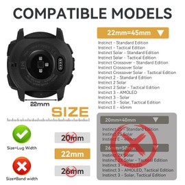 Rugged Tactical Nylon Band for Garmin Instinct/Instinct 2 Watch Band, Military Sport Strap for Instinct3 45mm Replacement Watch Strap Compatible with Garmin 22mm Instinct2 Tactical/Tide/Esports/Solar