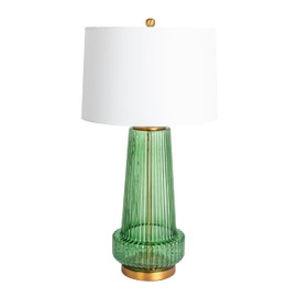 Creative Co-Op Ribbed Glass Table Lamp with Tapered Drum Shade, Green