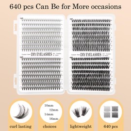 MOTIBACK Wimpern Extensions Set - 640 Pcs DIY Lash Extension Set mit 10D - 40D für Damen | Selbstklebende Künstliche Wimpern inkl. Wimpernkleber, Präzisionspinzette, Applikator & Bürste (Schwarz)