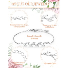 6 Pcs Bridesmaid Gifts Bridesmaid Bracelets Dainty Bracelets Tiny Zirconia Leaf Adjustable Bridal Bracelet Crystal Bracelet (Silver)