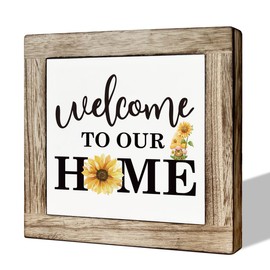 MLTEye Welcome To Our Home Sign, Welcome Home Decor, Wooden Box Signs for Home Decor, Sunflower Decor, Rustic Decor for Front Door, Home Tabletop Decor, Farmhouse Decor for Shelf, Housewarming Decor